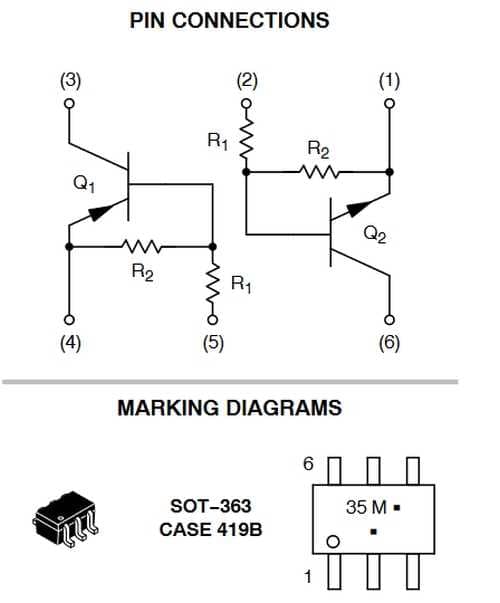 100x mun5335dw1t1g transistor complementar mun5335