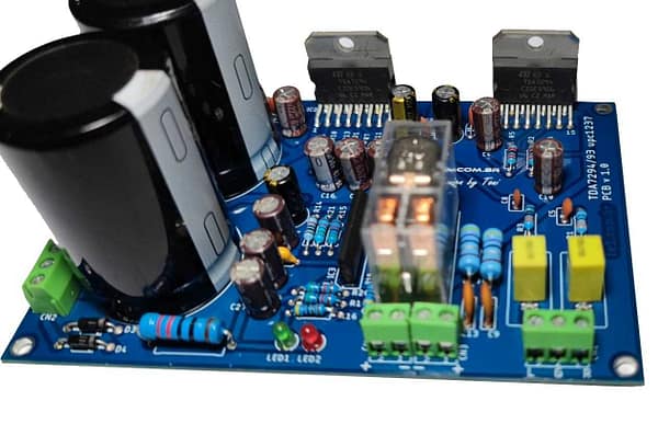 Placa montada amplificador ci tda7294 proteção upc1237 relé