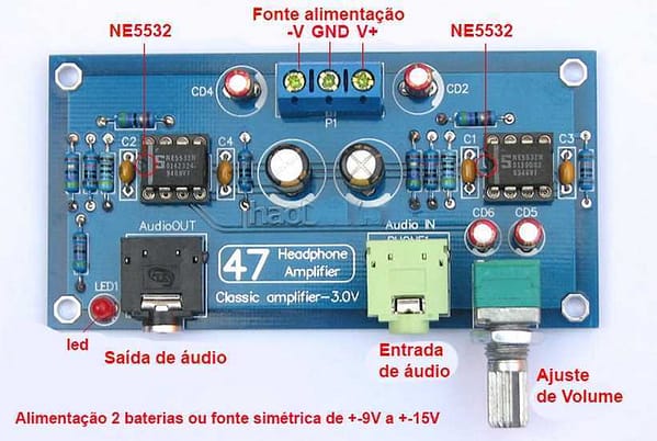 Amplificador fone de ouvidos hifi com ne5532 kit para montar