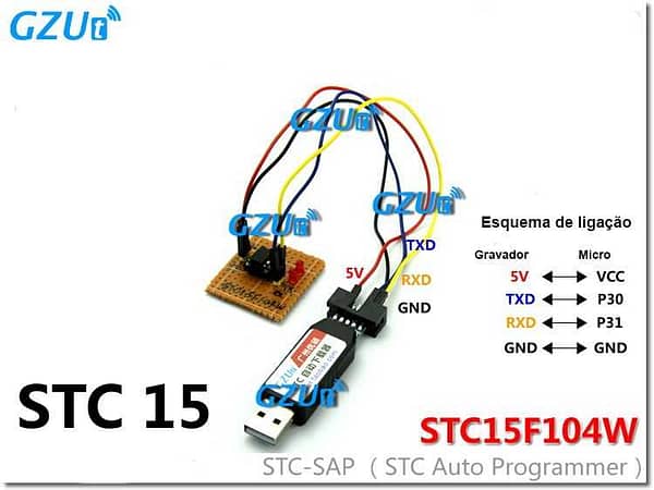 Gzut gravador programador usb microcontrolador stc icsp 8051