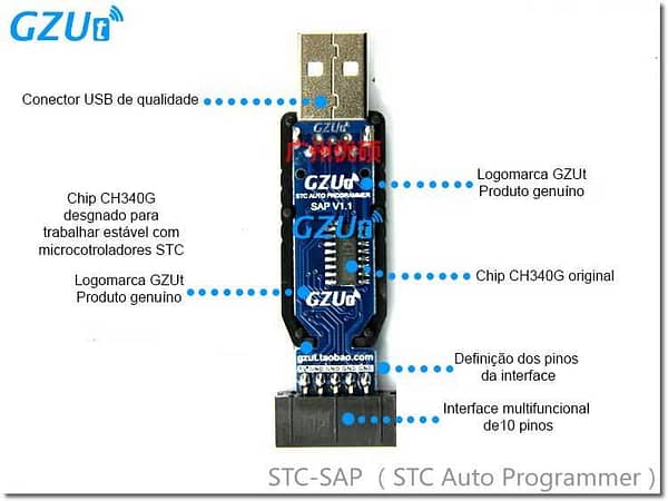 Gzut gravador programador usb microcontrolador stc icsp 8051
