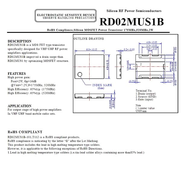 Transistor rd02mus1b mitsubishi rd02 2w rf potência usado