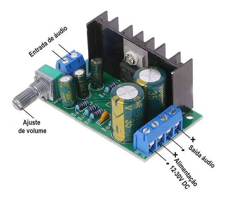Tda2050 placa montada amplificador ci ajuste volume 32w 12v