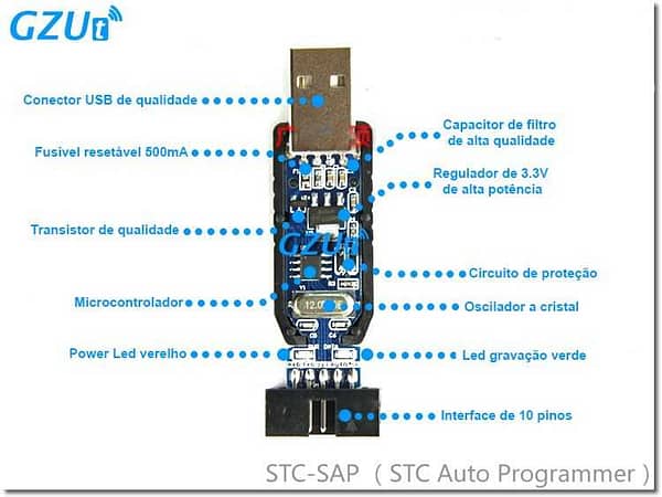 Gzut gravador programador usb microcontrolador stc icsp 8051