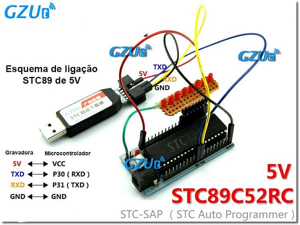 Gzut gravador programador usb microcontrolador stc icsp 8051
