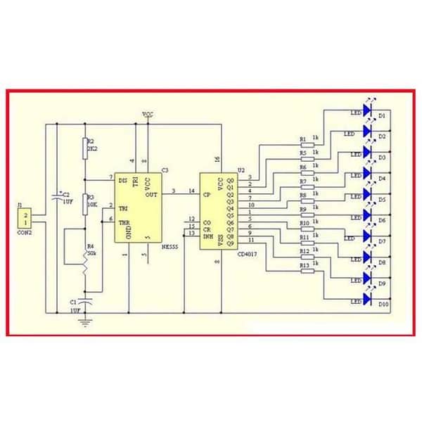 Kit para montar de sequencial de led com ne555 e cd4017