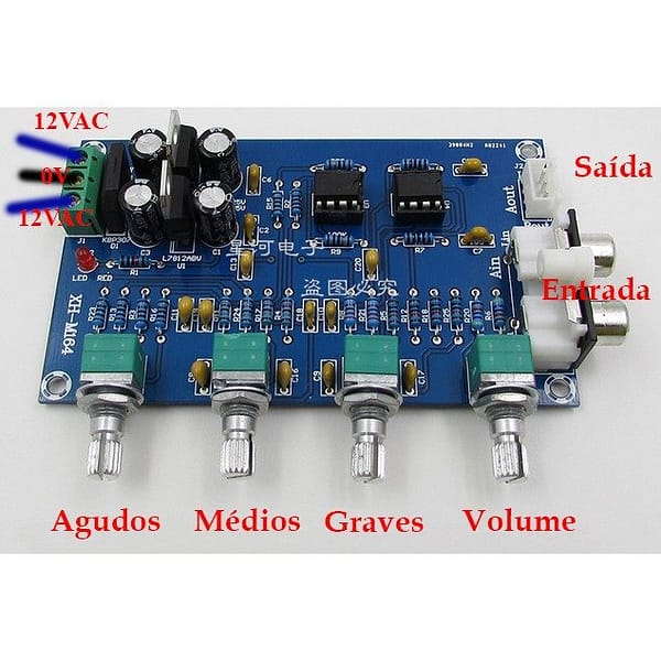 Placa montada de pré amplificador com controle tons ne5532