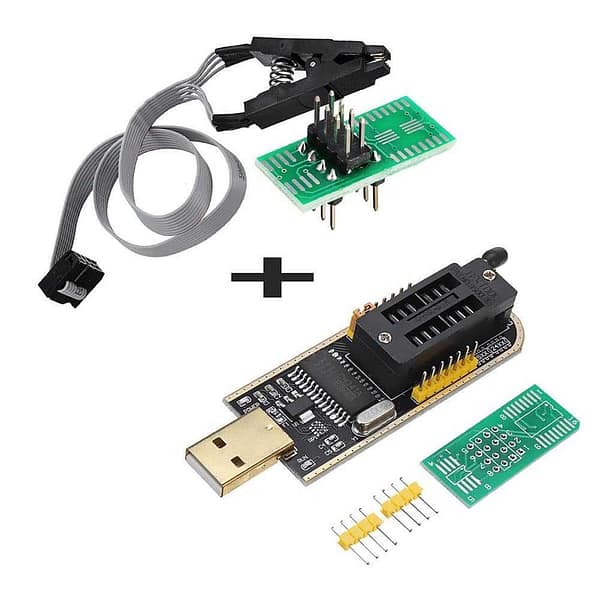 Gravador eprom usb ch341a + pinça sop8 dip8 ch341 bios flash