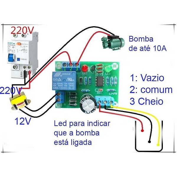 Ne555 controle automático nível caixa água liga desliga bomba